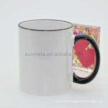 Sunmeta colorful rim and handle mug black 11oz 312ml SKB02